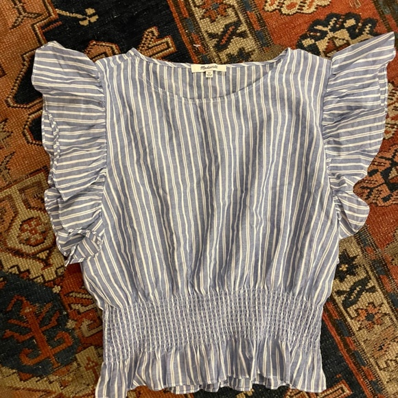 Madewell Flutter-Sleeve Smocked Top in Stripe XS - Picture 2 of 11